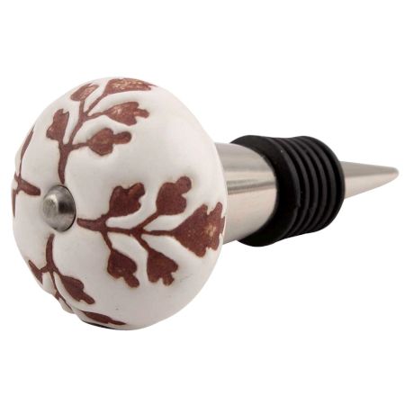 Brown Leaf Cut Flower Etched Ceramic Wine Stopper